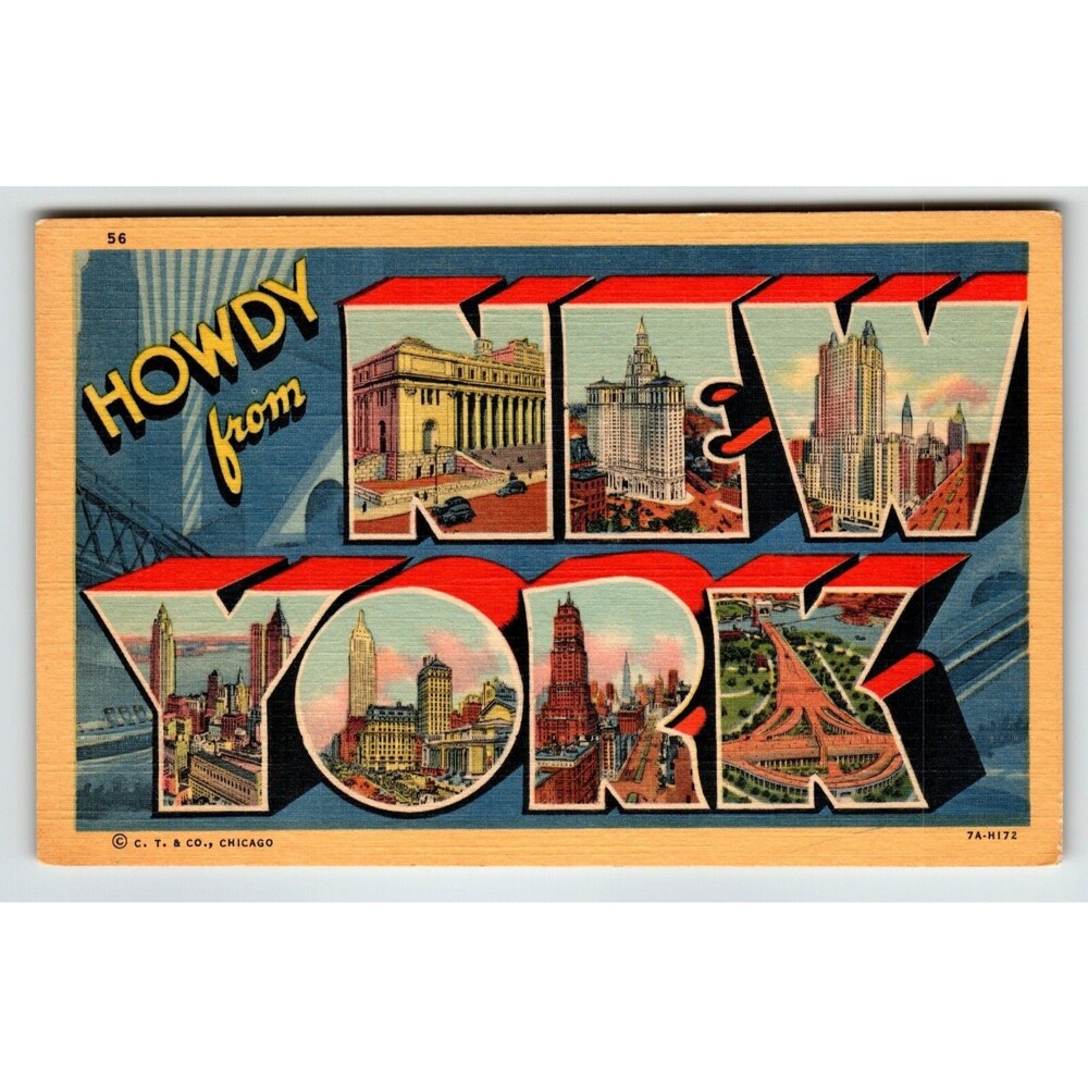 Greetings Howdy From New York City Postcard NY Large Big Letter Linen Curt Teich